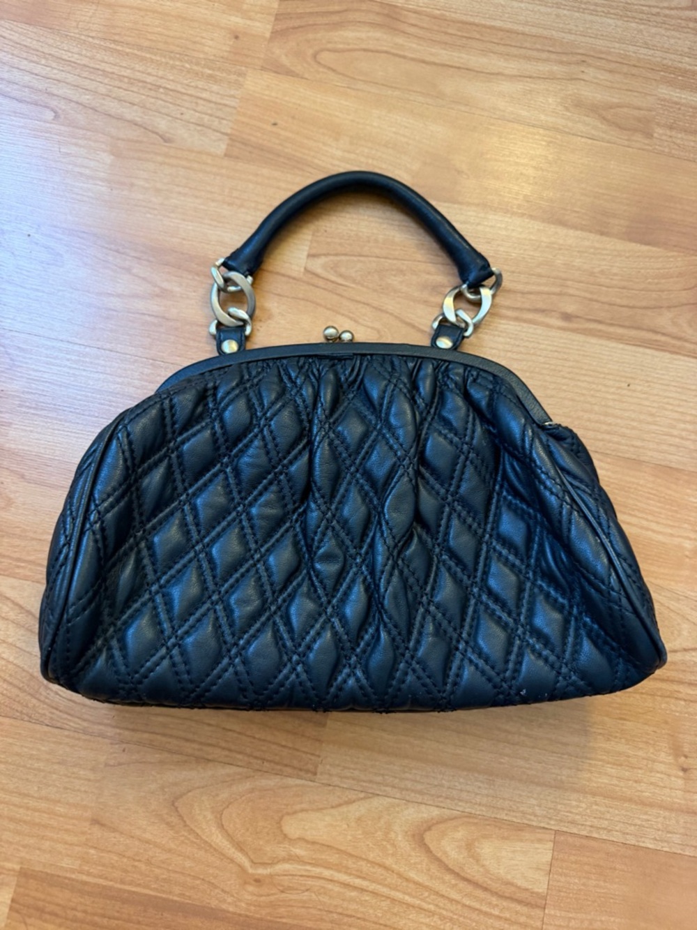 VintageCharles David Black Quilted real Leather Satchel with Gold Hardware